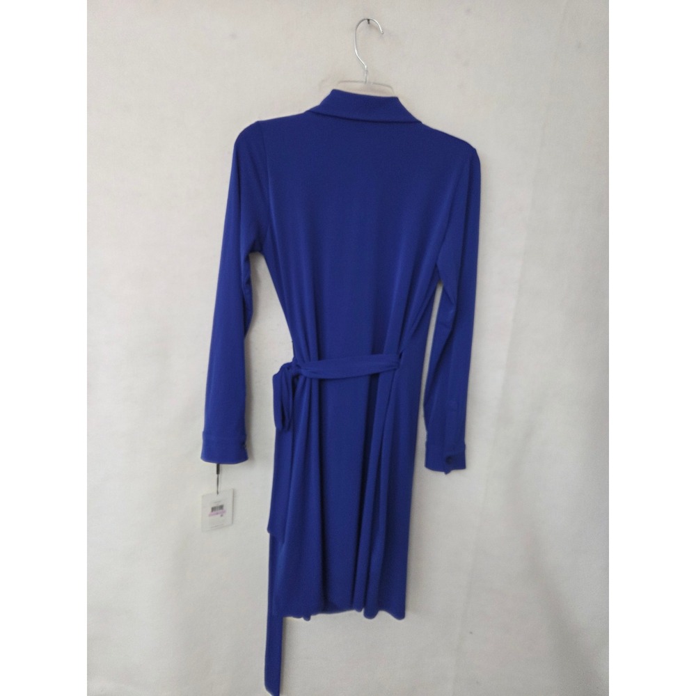 Calvin Klein Womens Royal Blue Long Sleeve Collared Wrap Dress Sz 6 CD6A1RWC New - Picture 2 of 8